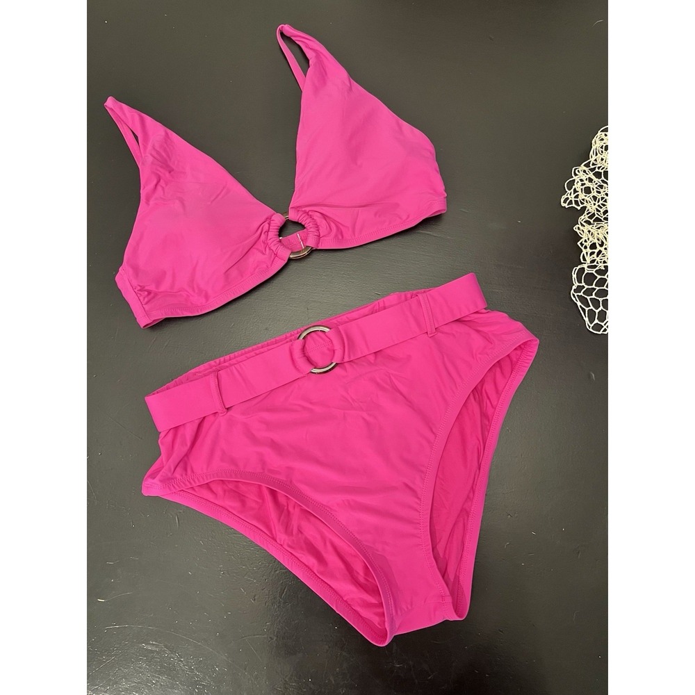 Antonio Melani Hot Pink High Waisted Belted Bikini Set Large Bottom Medium Top